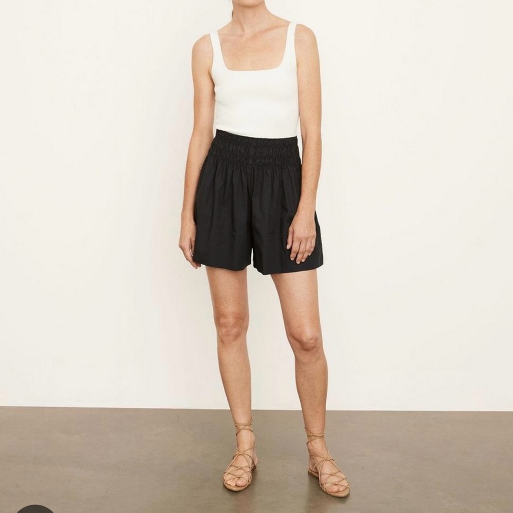 Vince Black High-Waist Smocked Shorts